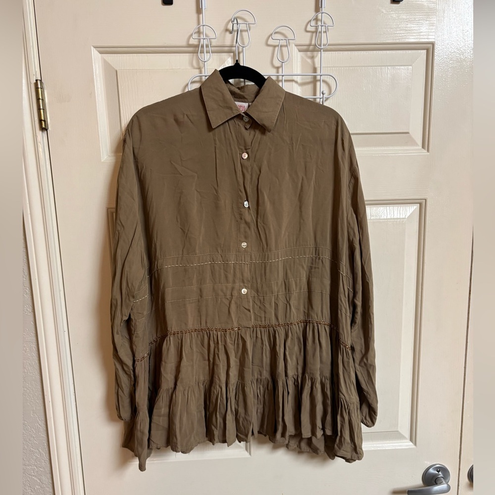 Cienna Designs Tiered Beaded Long Sleeve Boho Lagenlook Blouse